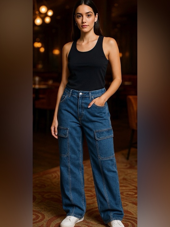PacSun Denim - PacSun Dark Wash 90's Baggy Cargo Pants Jeans Blue SZ-26‎
